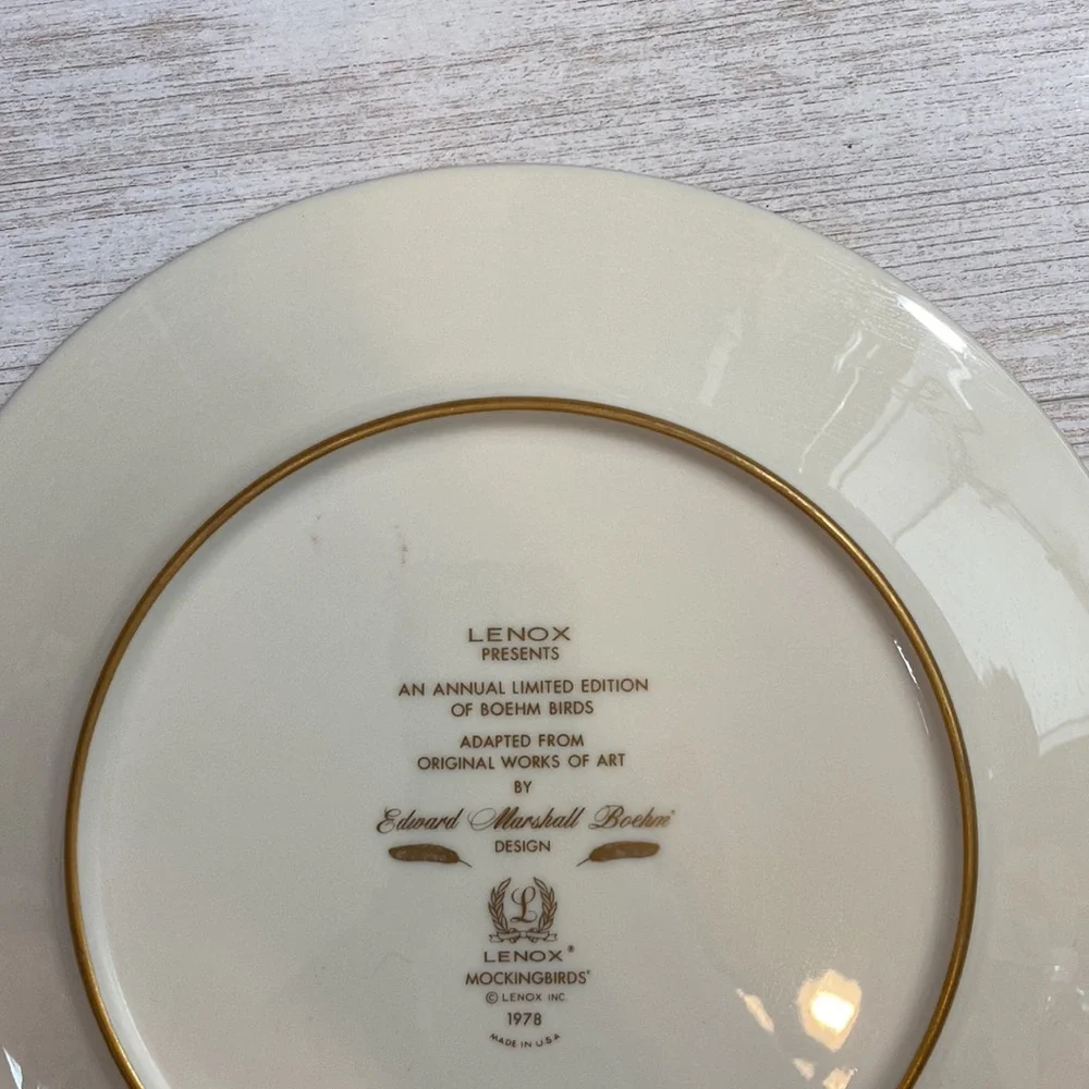 Lenox Limited Edition Bohem Birds Mockingbirds 1978 Dinner Plate